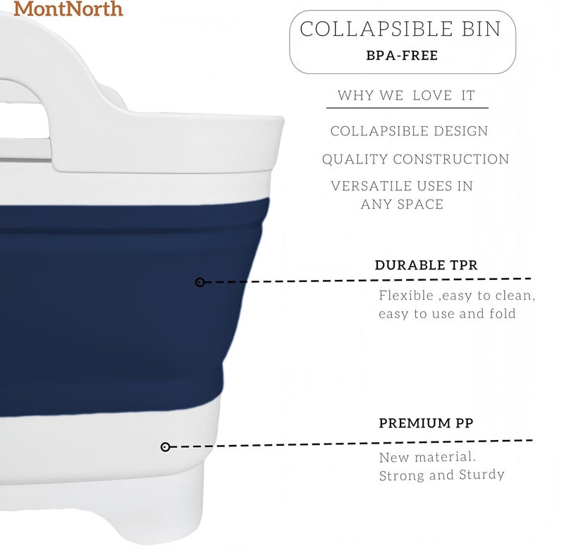 MontNorth Collapsible Wash Basin 9L, Foldable Dish Tub with Drain Plug, Portable Collapsible Dish Basin, Camping Sink for Washing Dishes, Laundry & Kitchen Use (Navy Blue) - Image 5